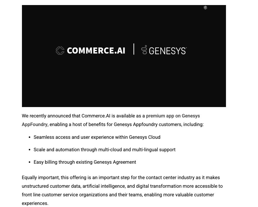 Commerce.AI app on Genesys AppFoundry
