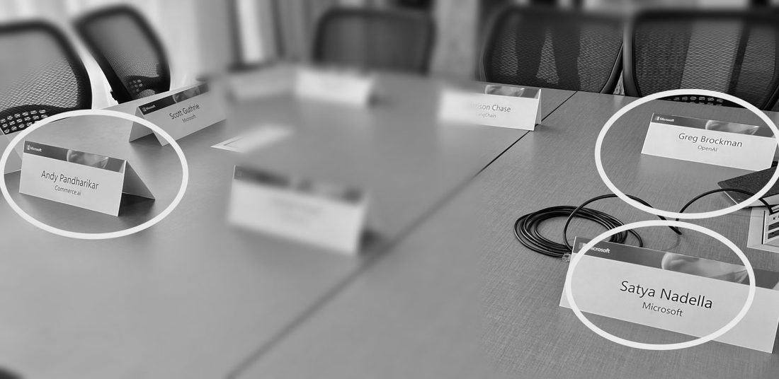 At Microsoft, with Satya Nadella and Greg Brockman